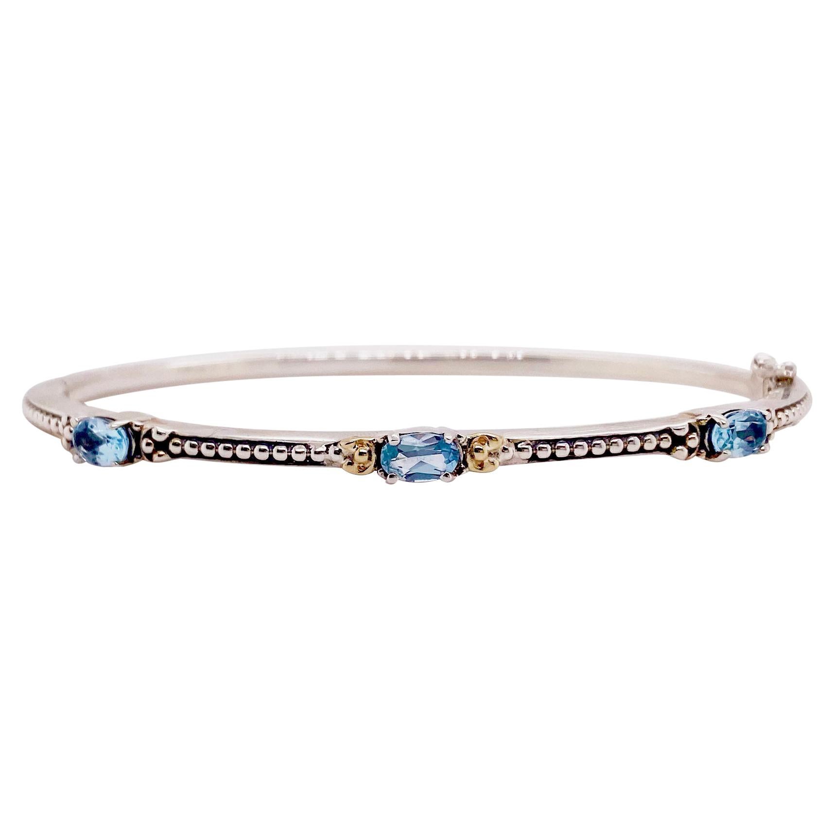 Blue Topaz Bracelet Mixed Metal Bangle and Bead Accents