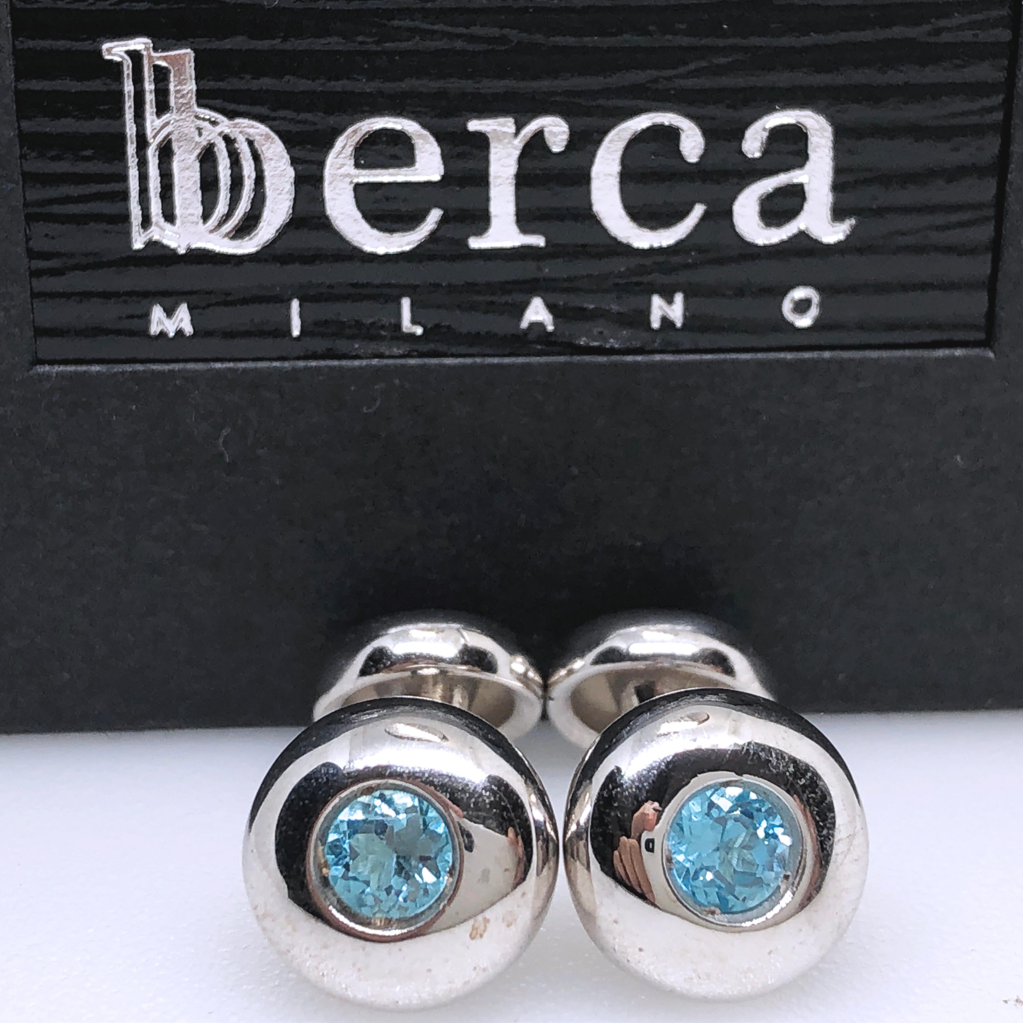Berca Blue Topaz Brilliant Cut Sterling Silver Cufflinks For Sale 2