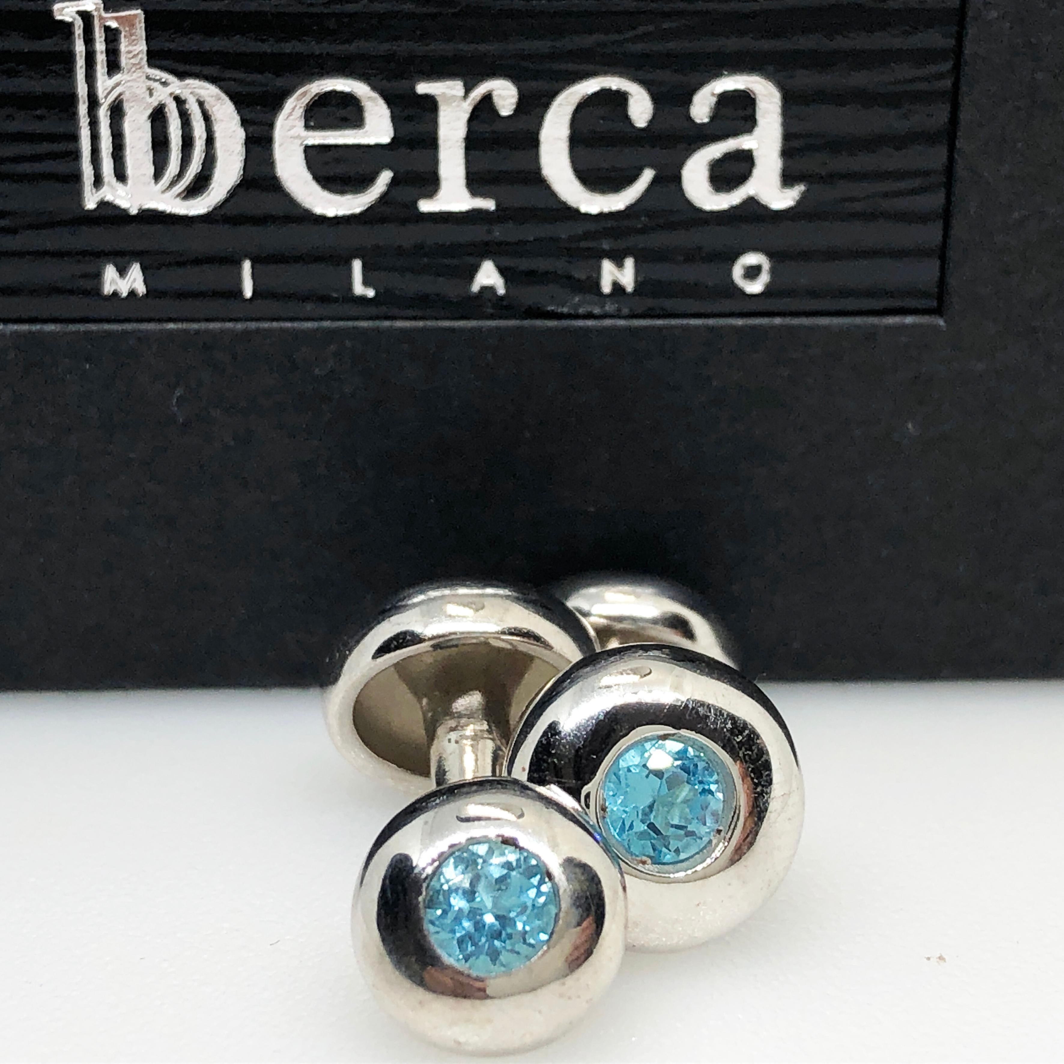 Men's Berca Blue Topaz Brilliant Cut Sterling Silver Cufflinks For Sale
