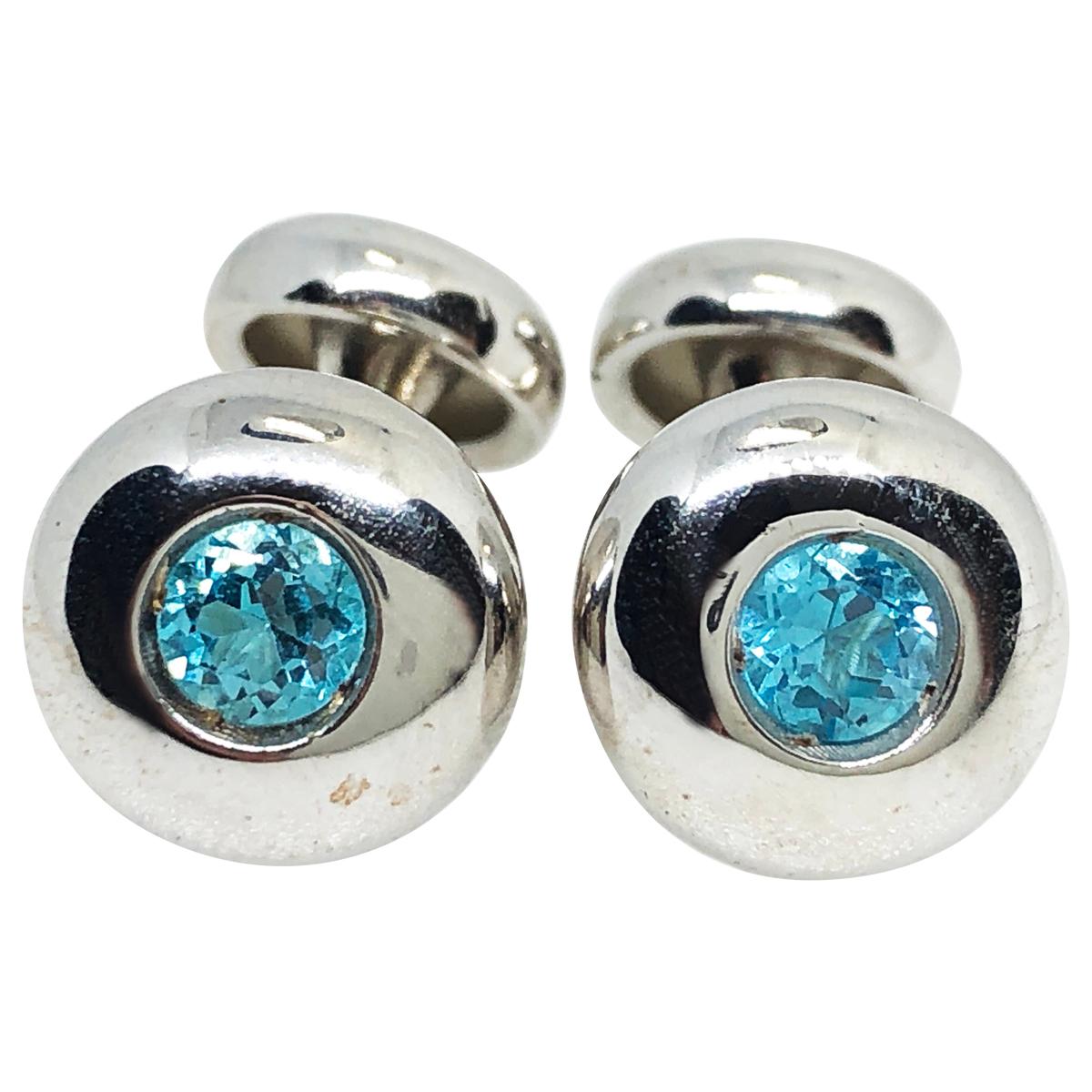 Blue Topaz Brilliant Cut Sterling Silver Cufflinks