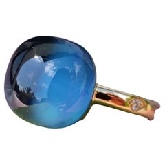 Blue Topaz Brilliant Ring  10 ct Color London Blue Made by Italian Goldsmith Co.