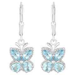 Blue Topaz Butterfly Earrings 2.58 Carats Sterling Silver