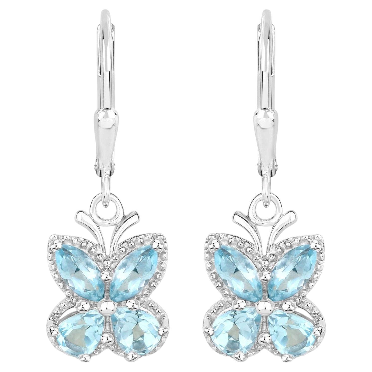Blue Topaz Butterfly Earrings 2.58 Carats Sterling Silver