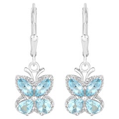 Blue Topaz Butterfly Earrings 2.58 Carats Sterling Silver