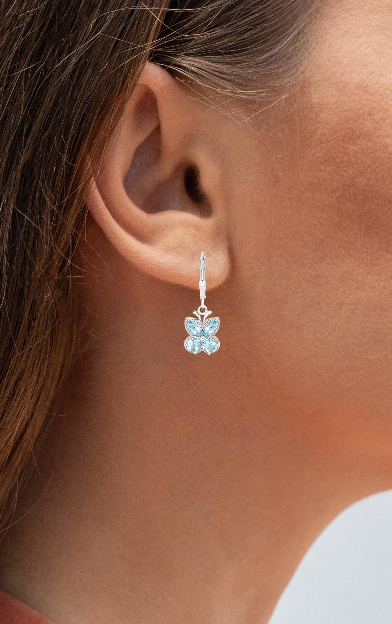 Contemporary Blue Topaz Butterfly Earrings 2.59 Carats Sterling Silver For Sale