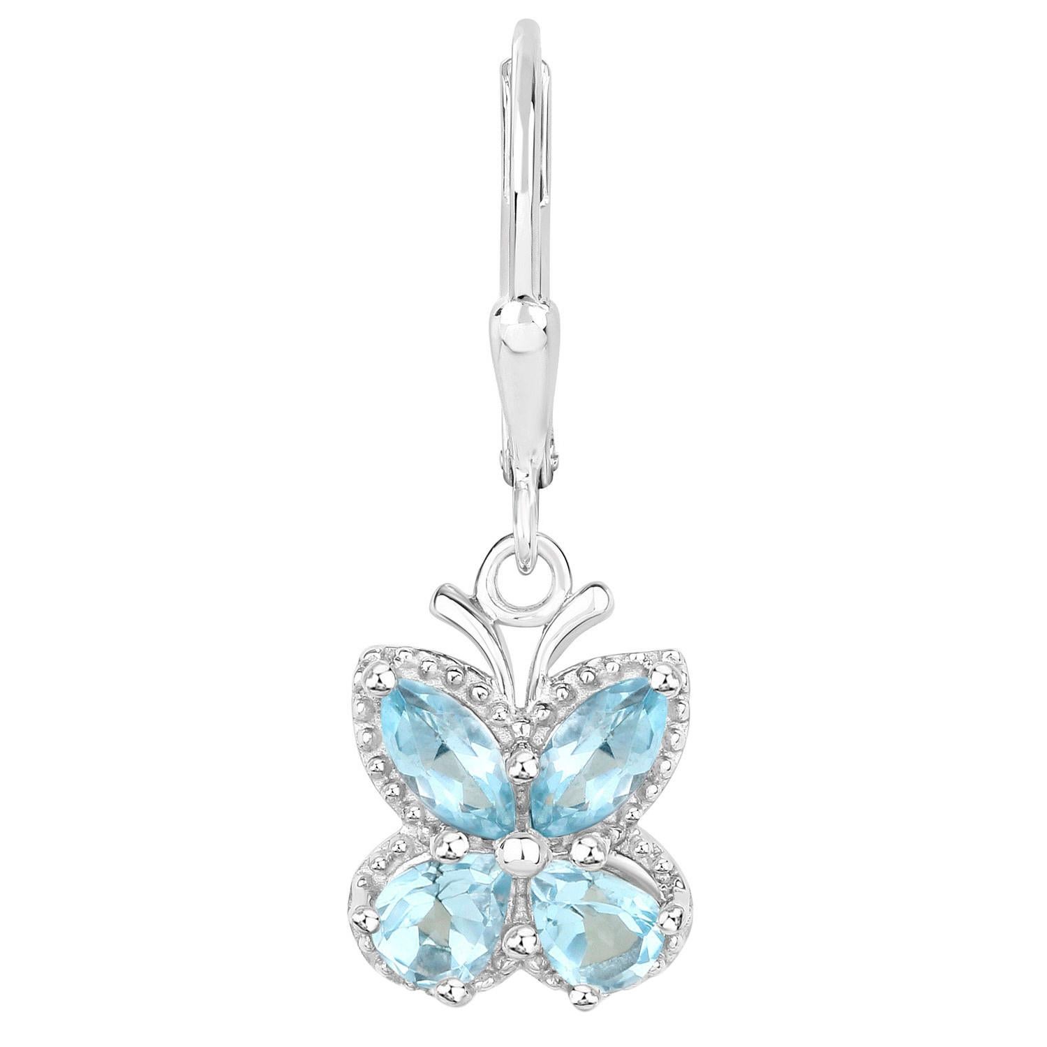 Mixed Cut Blue Topaz Butterfly Earrings 2.59 Carats Sterling Silver For Sale