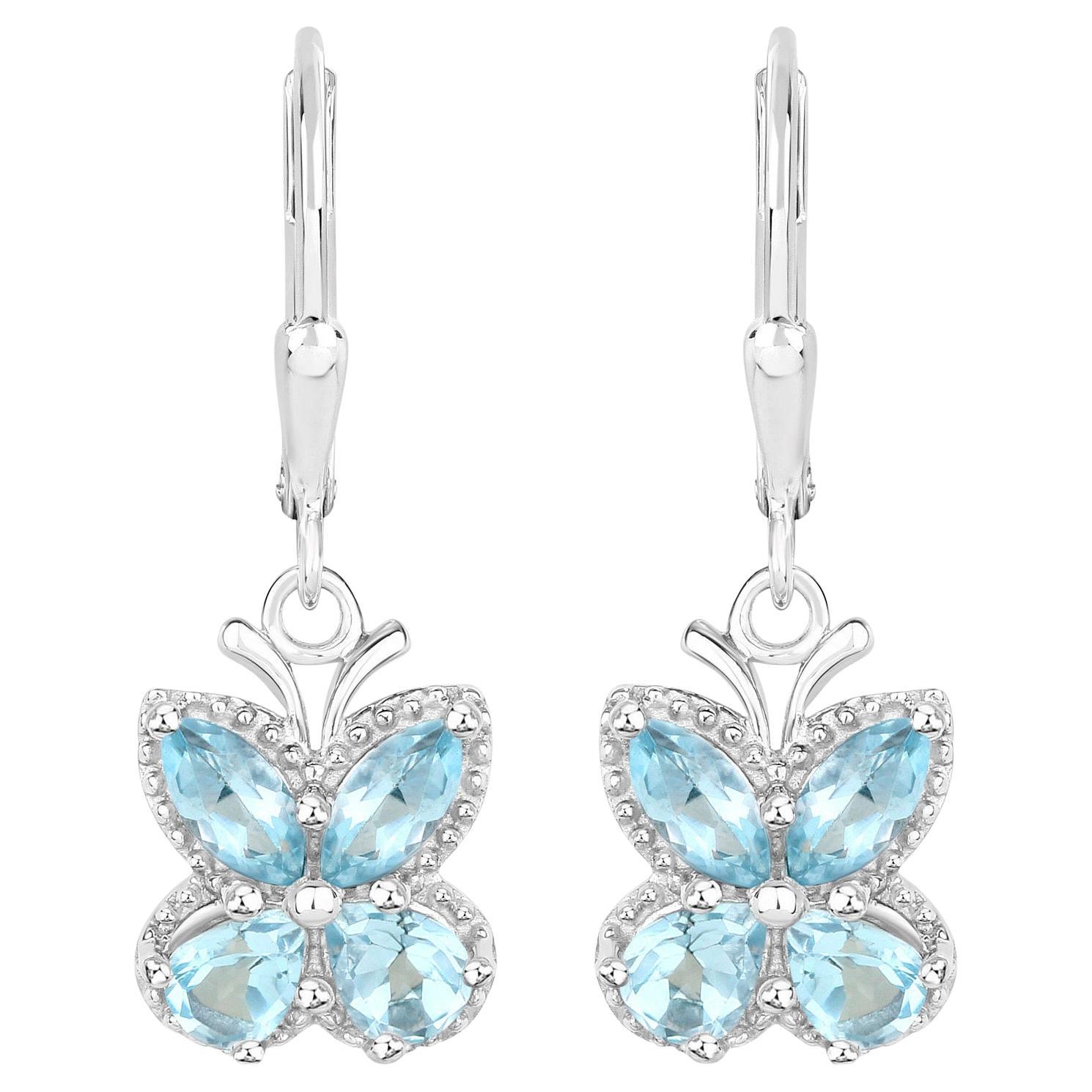 Boucles d'oreilles papillon en topaze bleue 2,59 carats en argent sterling