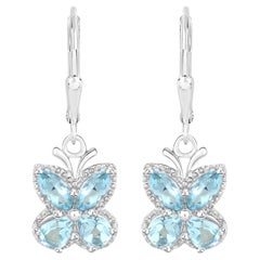 Blue Topaz Butterfly Earrings 2.59 Carats Sterling Silver