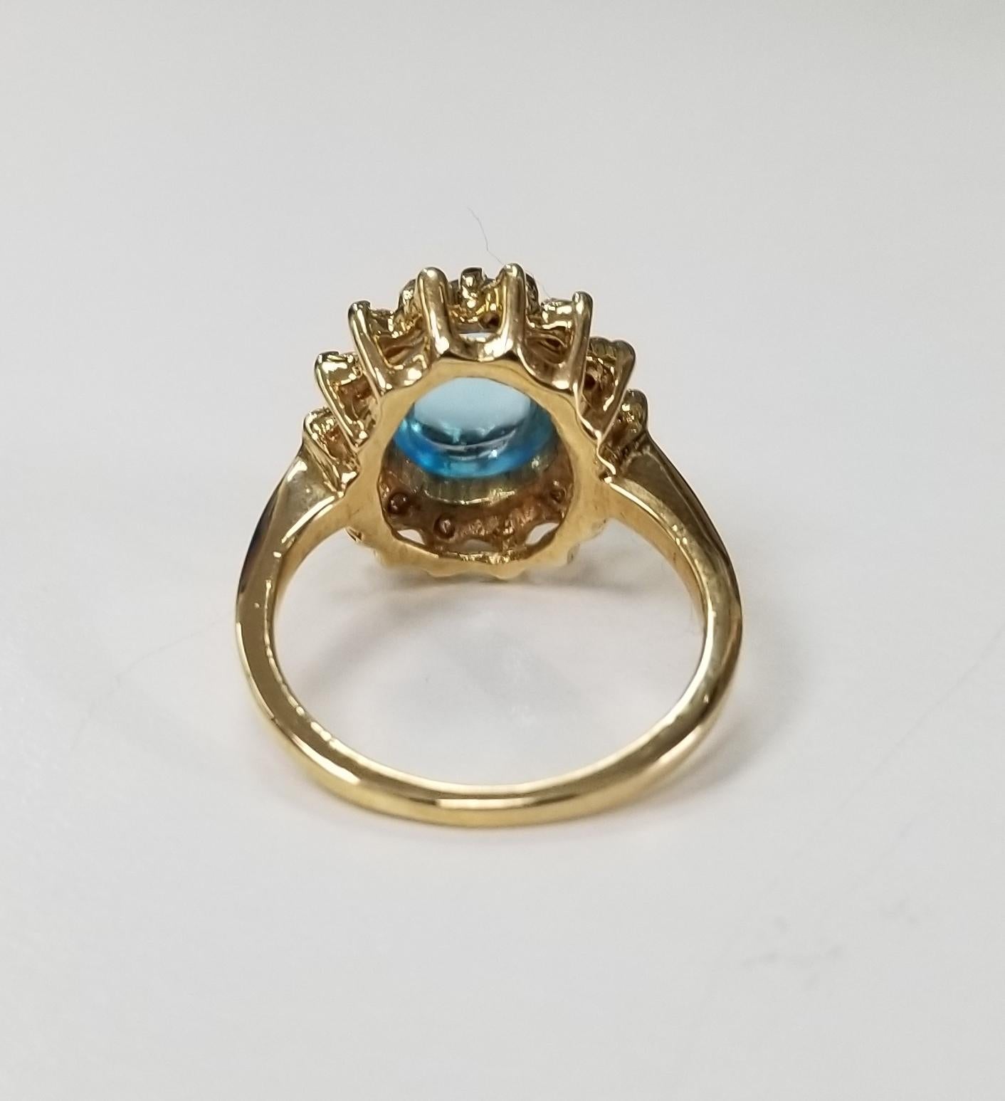Contemporary Blue Topaz Cabochon and Diamond Ring