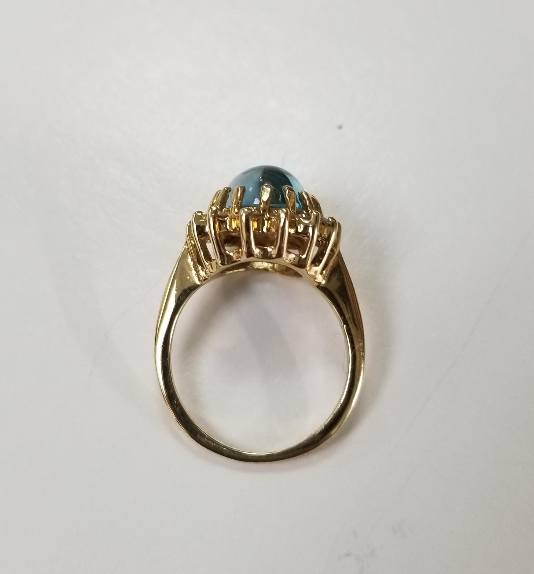 Oval Cut Blue Topaz Cabochon and Diamond Ring