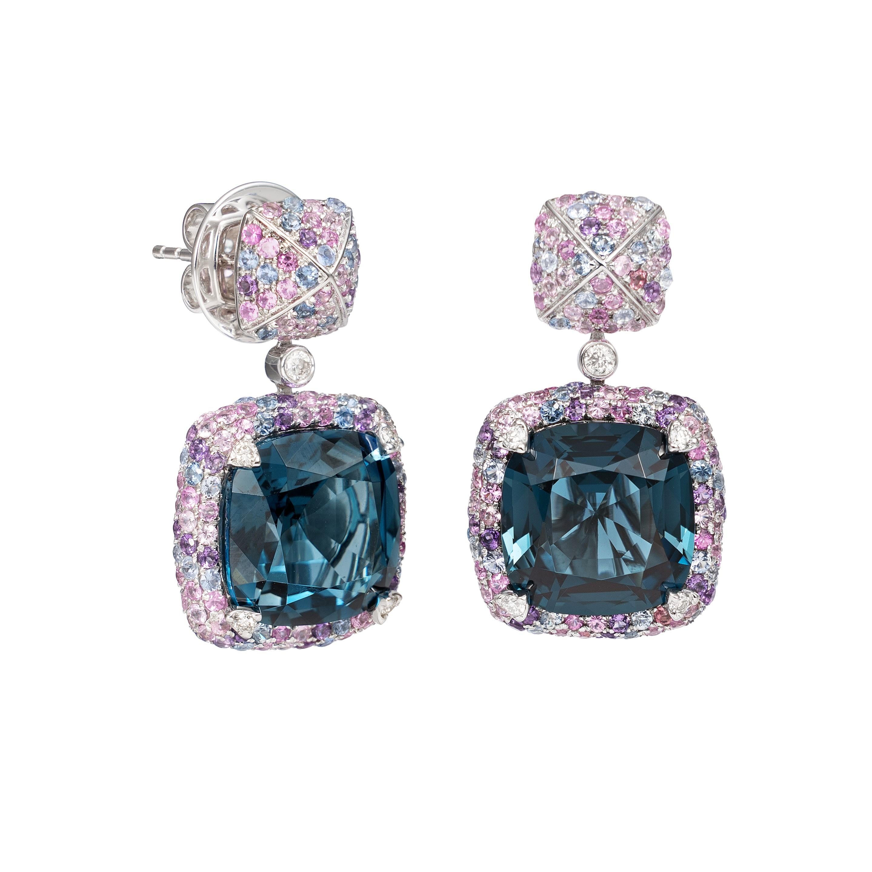 Blue Topaz Candy Earrings with Gemstone & Diamond in 18 Karat White Gold In New Condition For Sale In Hong Kong, HK