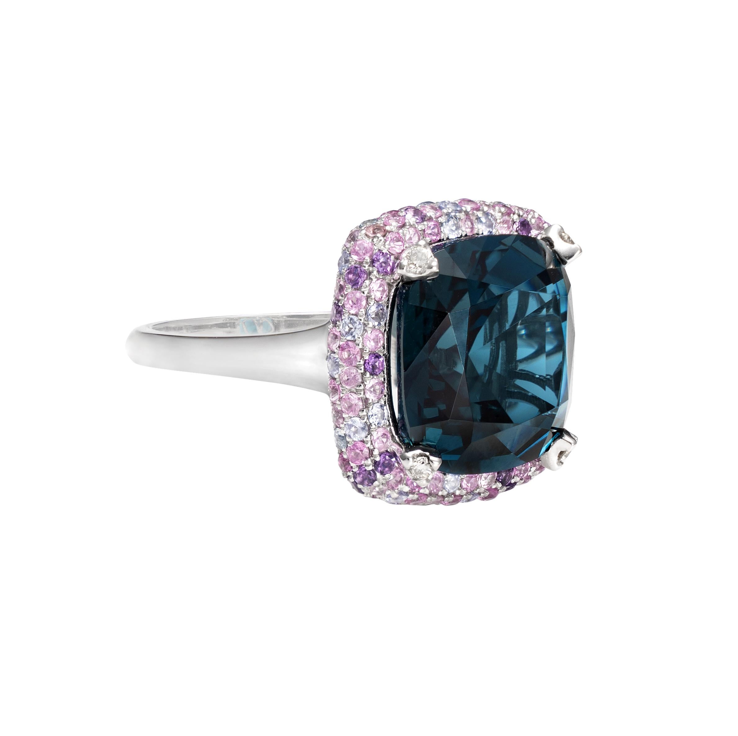 Sunita Nahata Blue Topaz Candy Ring & Earring with Gemstone & Diamond in 18KWG In New Condition In Hong Kong, HK