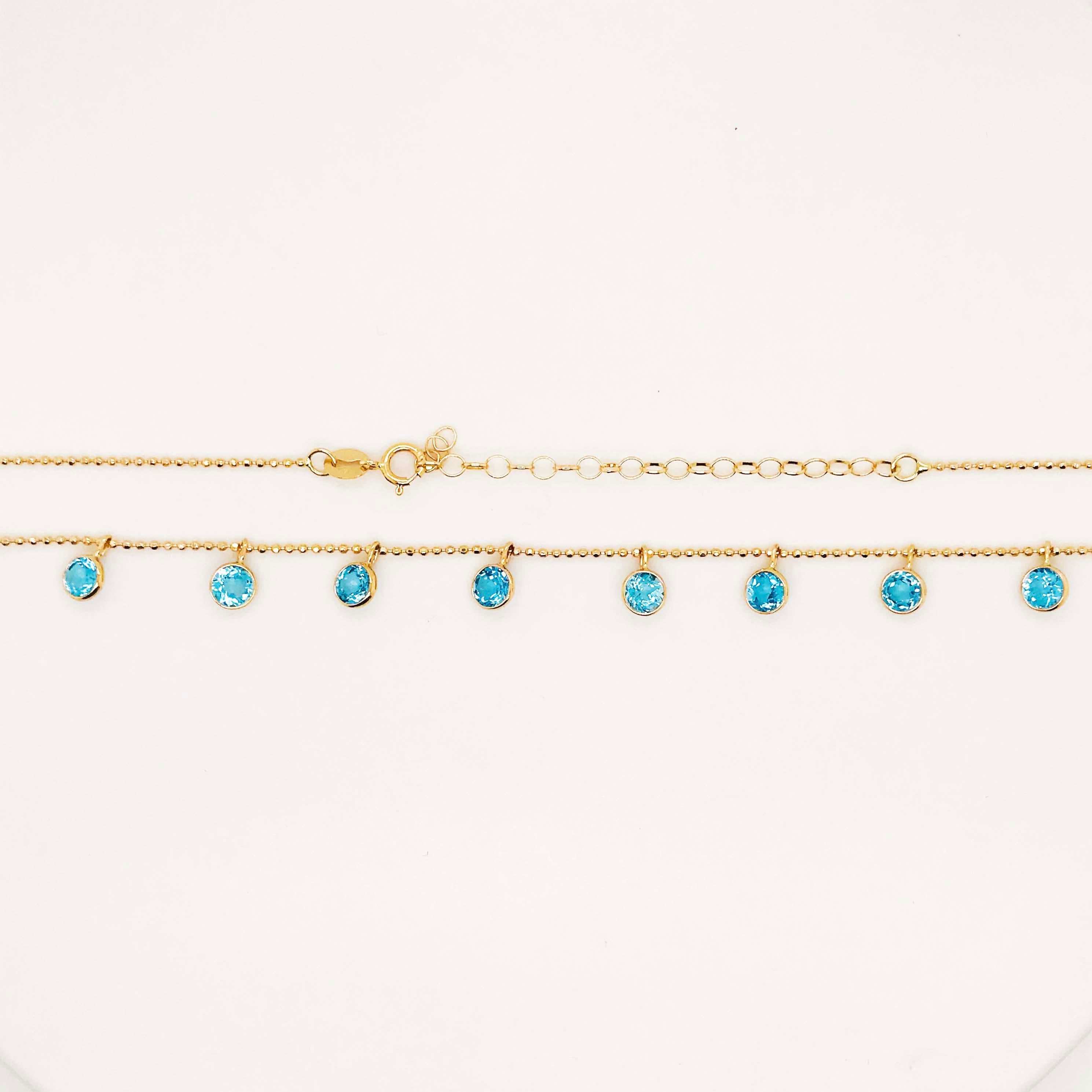 Round Cut Blue Topaz Charm Necklace 14K Yellow Gold 2.25 Carat Round Topaz Gemstones