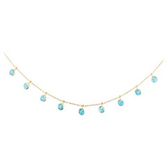 Blue Topaz Charm Necklace 14K Yellow Gold 2.25 Carat Round Topaz Gemstones