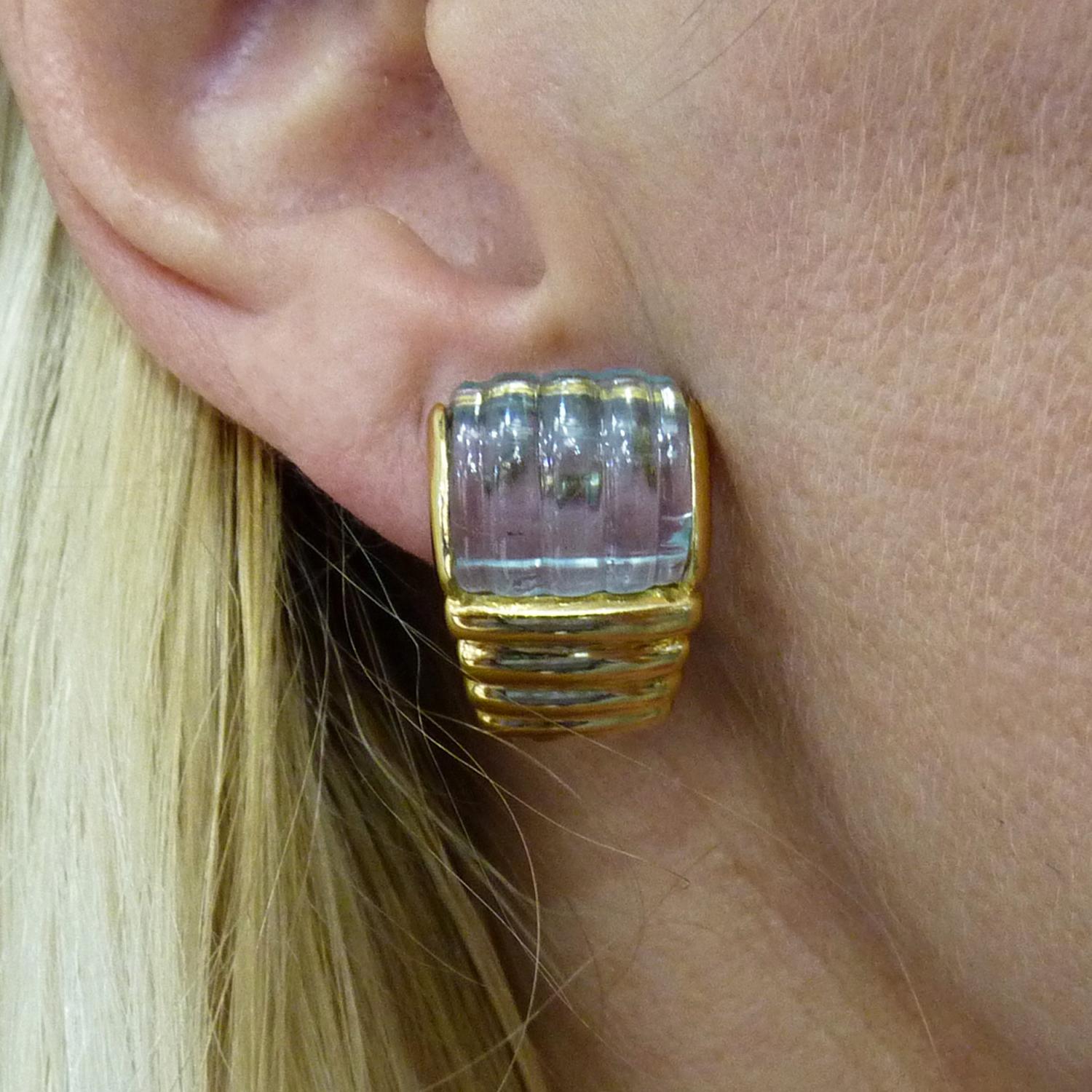 Blue Topaz & Citrine 18 Karat Yellow Gold Clip-On Earrings In New Condition For Sale In New York, NY