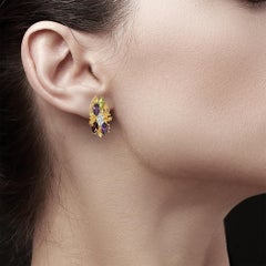 Blue Topaz, Citrine, Amethyst, Garnet, Peridot Earrings 14k Yellow Gold