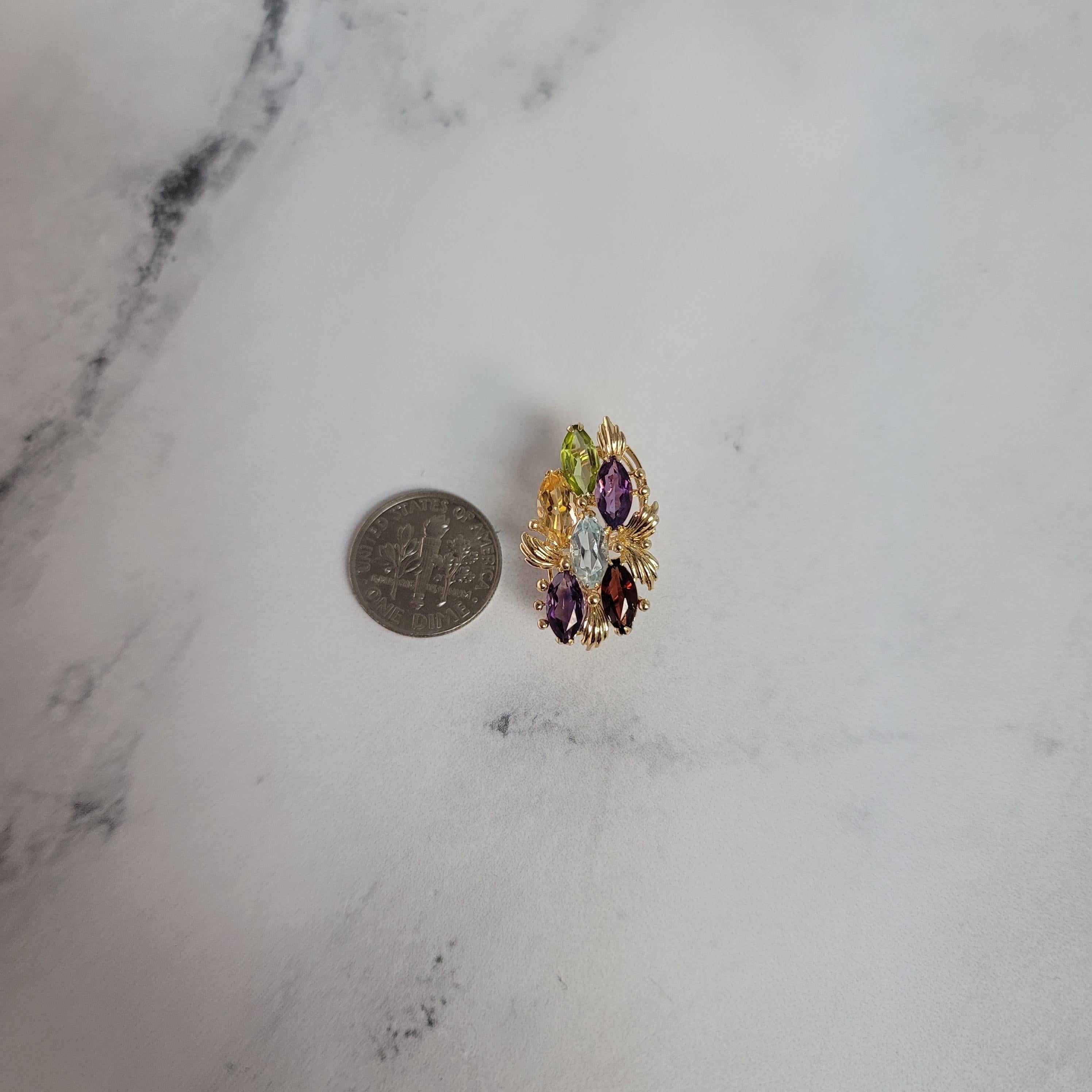 Taille Marquise Boucles d'oreilles en or jaune 14 carats, topaze bleue, citrine, améthyste, grenat, péridot en vente