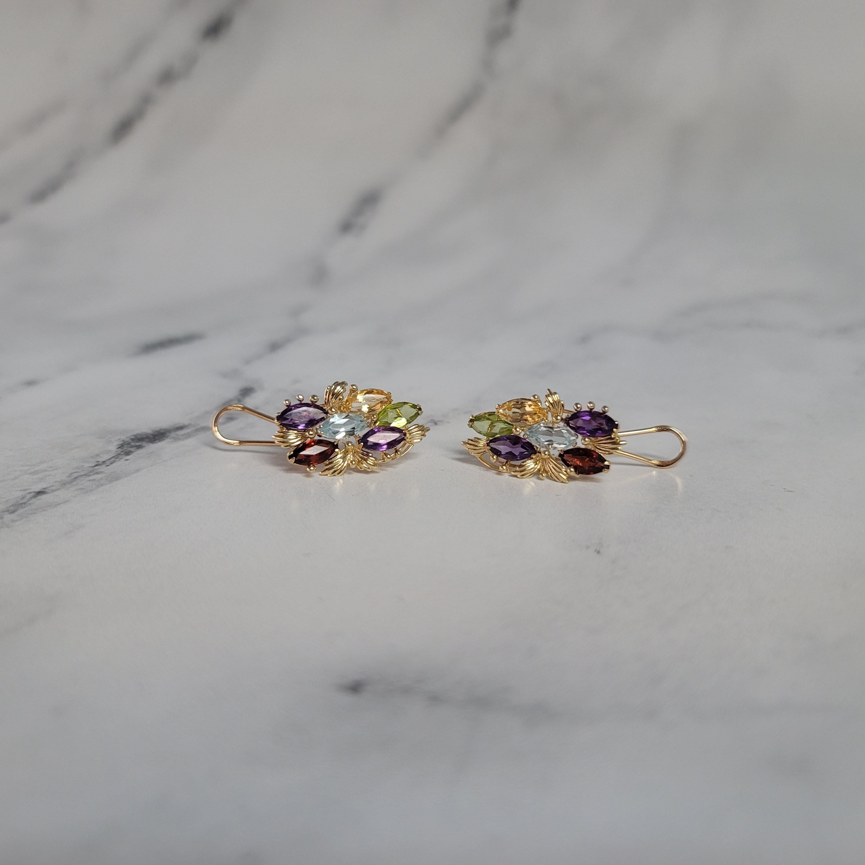 Boucles d'oreilles en or jaune 14 carats, topaze bleue, citrine, améthyste, grenat, péridot Neuf - En vente à Sugar Land, TX