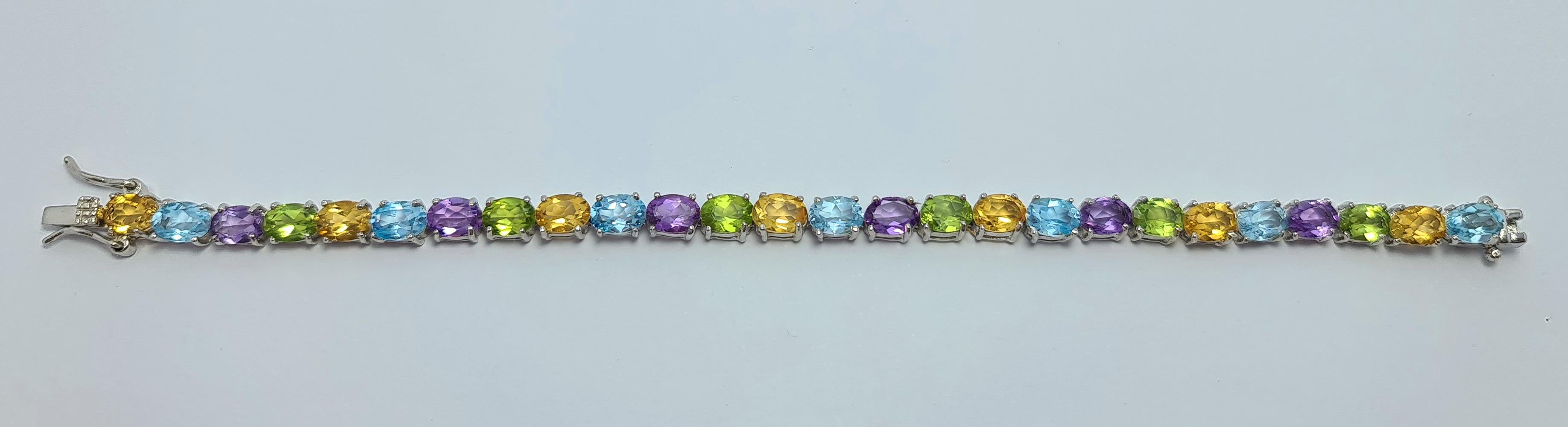 Blue Topaz Citrine Amethyst Peridot Sterling Silver 925 Rhodium Plate Bracelet In New Condition For Sale In Los Angeles, CA