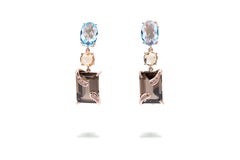 Rose Gold Blue Topaz Citrine Brown Diamonds Dangle Design Earrings