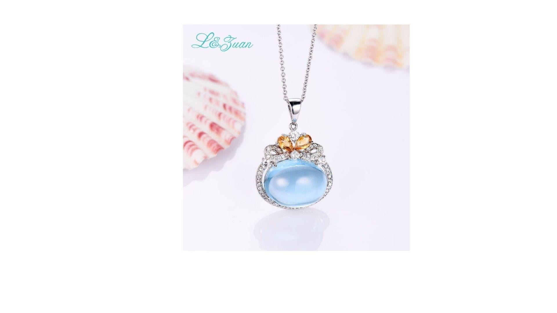 Contemporary Blue Topaz Citrine Necklace Sterling Silver For Sale