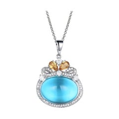 Blue Topaz Citrine Necklace Sterling Silver