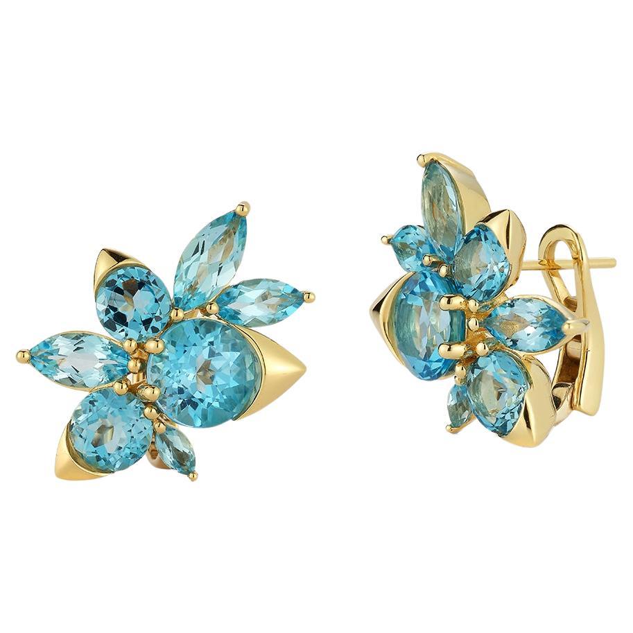 Blue Topaz Cluster Earrings For Sale