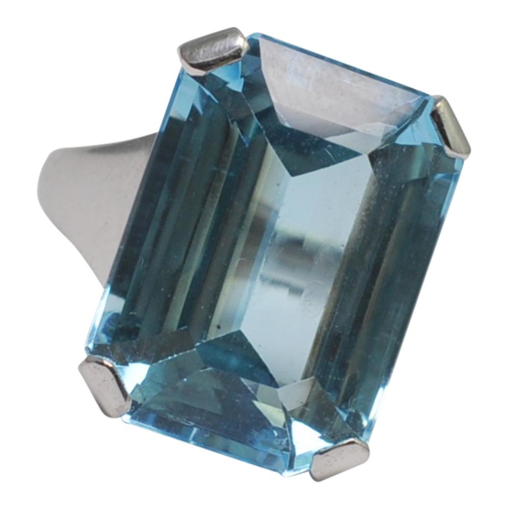 Emerald Cut Blue Topaz Cocktail Gold Ring For Sale