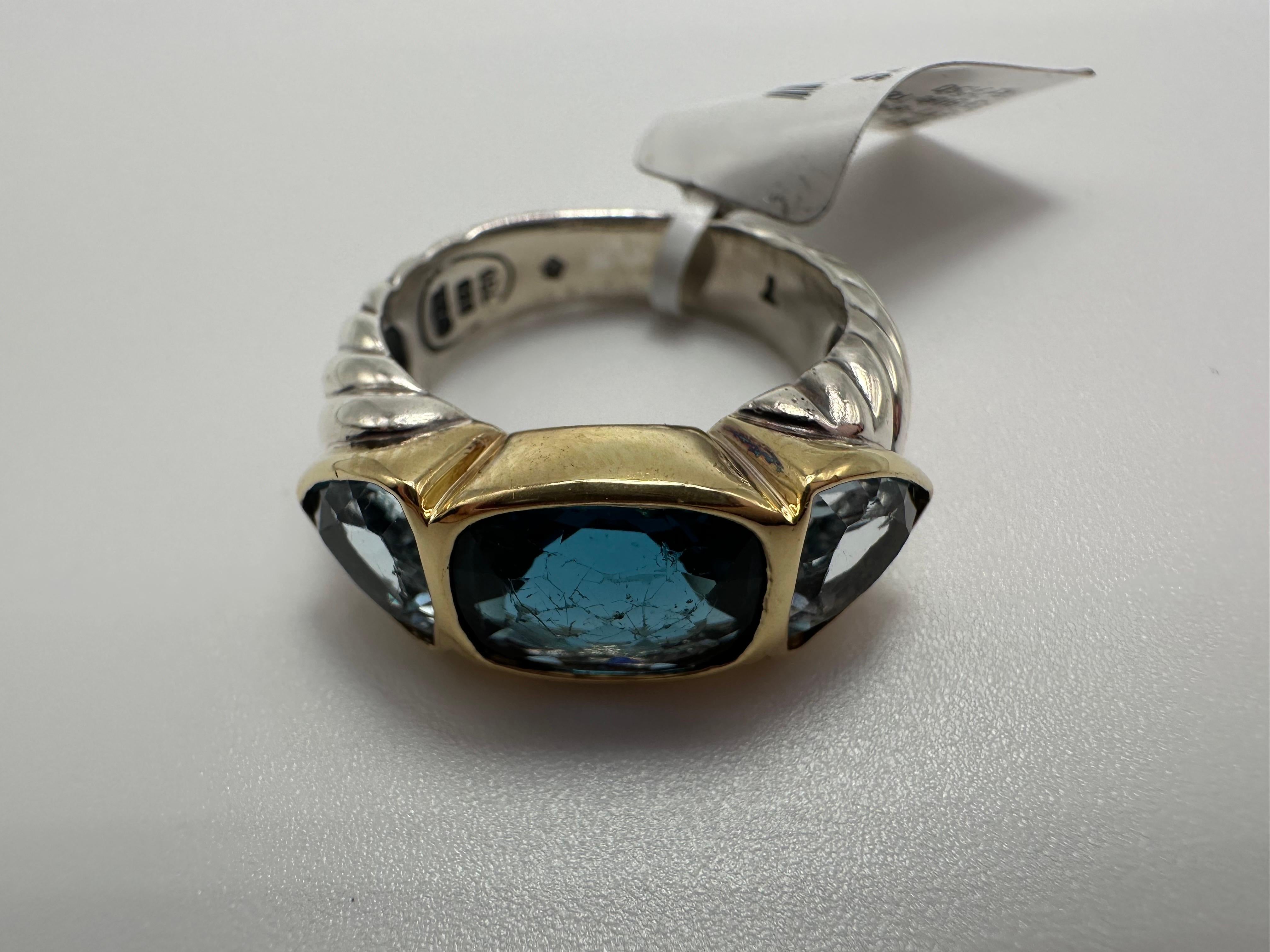 Oval Cut Blue Topaz cocktail ring by David Yurman 14KT gold and silver For Sale