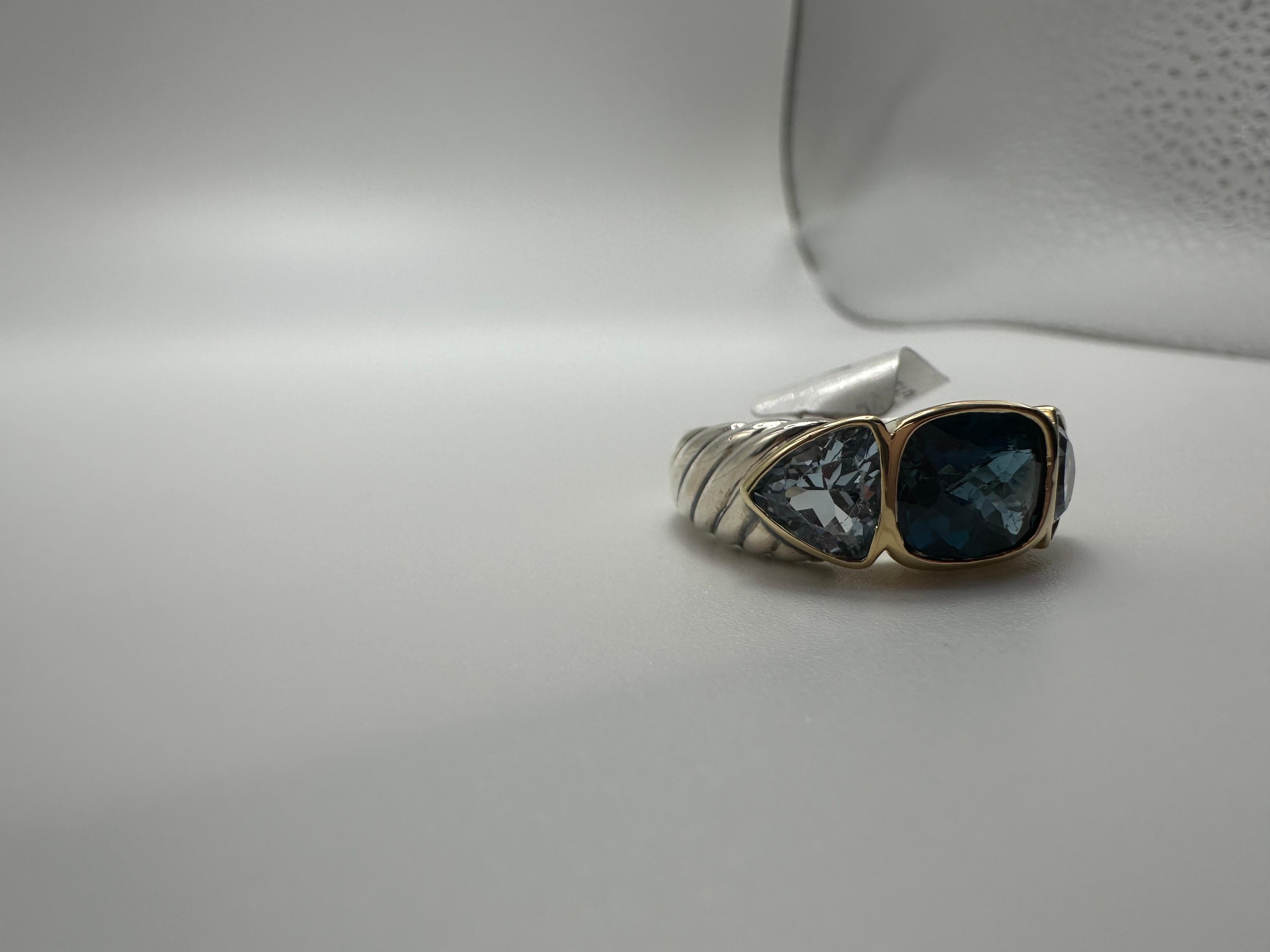 Blue Topaz cocktail ring by David Yurman 14KT gold and silver In Good Condition For Sale In Jupiter, FL