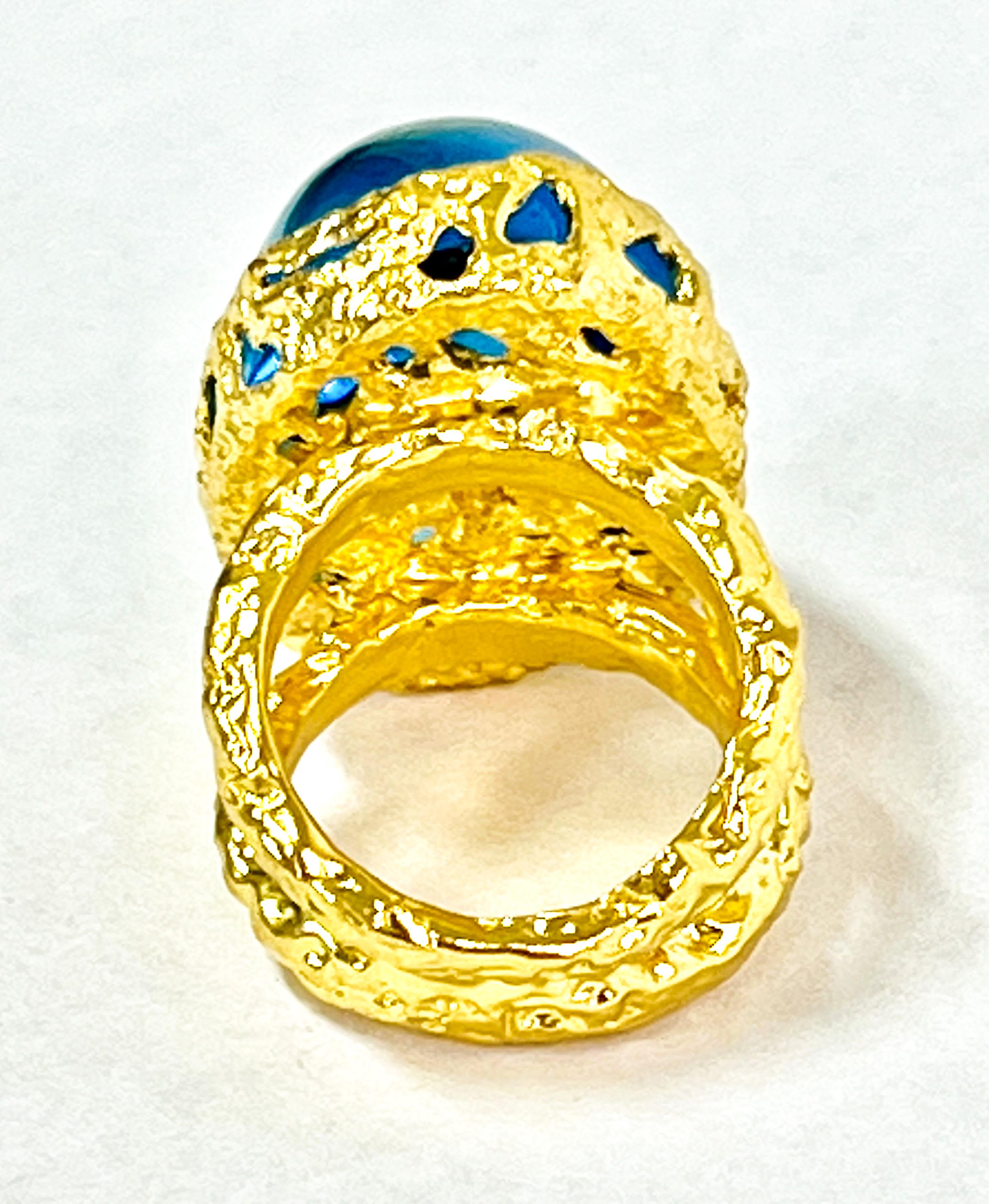 Blue Topaz Cocktail Ring in 22k Gold, by Tagili 4
