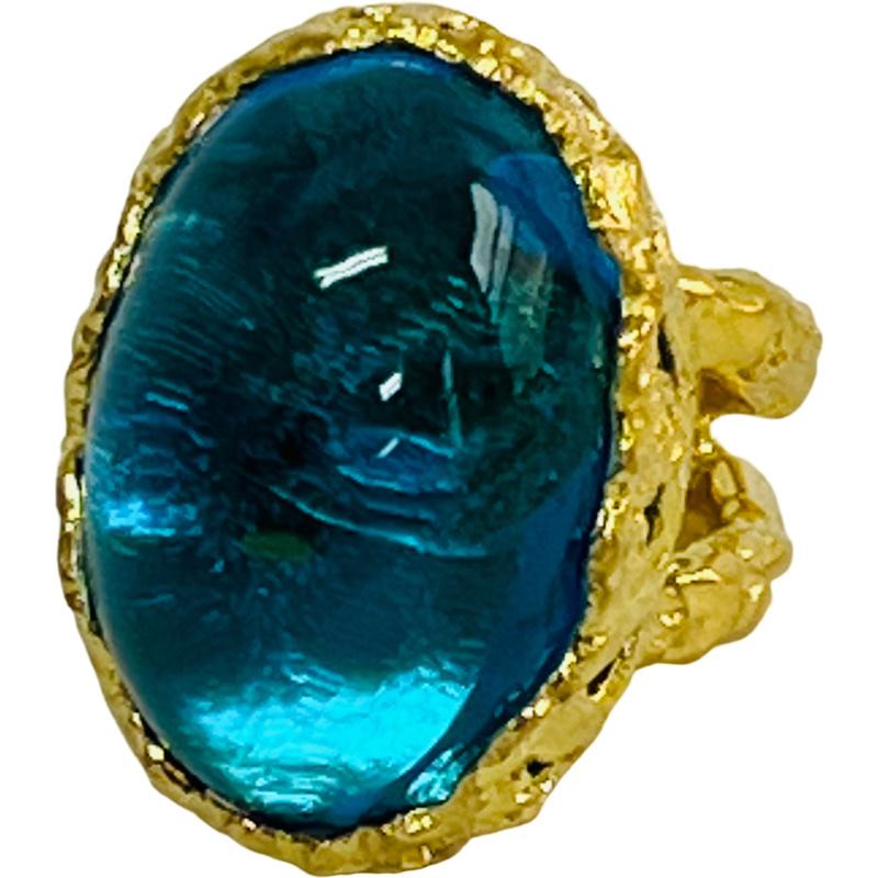 Oval Cut Blue Topaz Cocktail Ring in 22k Gold, by Tagili