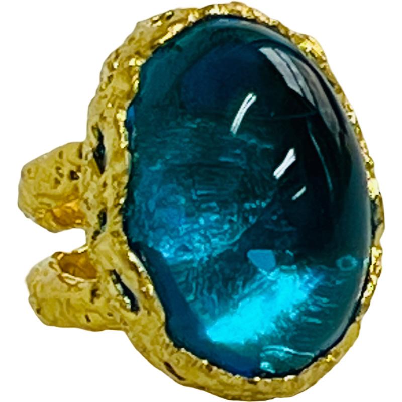 Blue Topaz Cocktail Ring in 22k Gold, by Tagili In New Condition In New York, NY