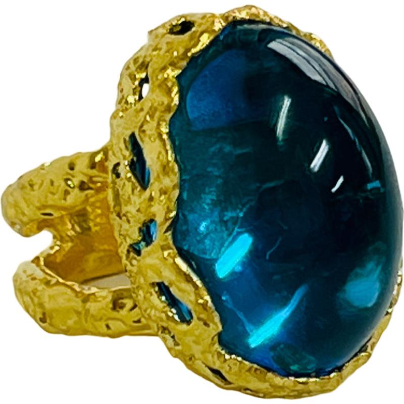 Blue Topaz Cocktail Ring in 22k Gold, by Tagili 2