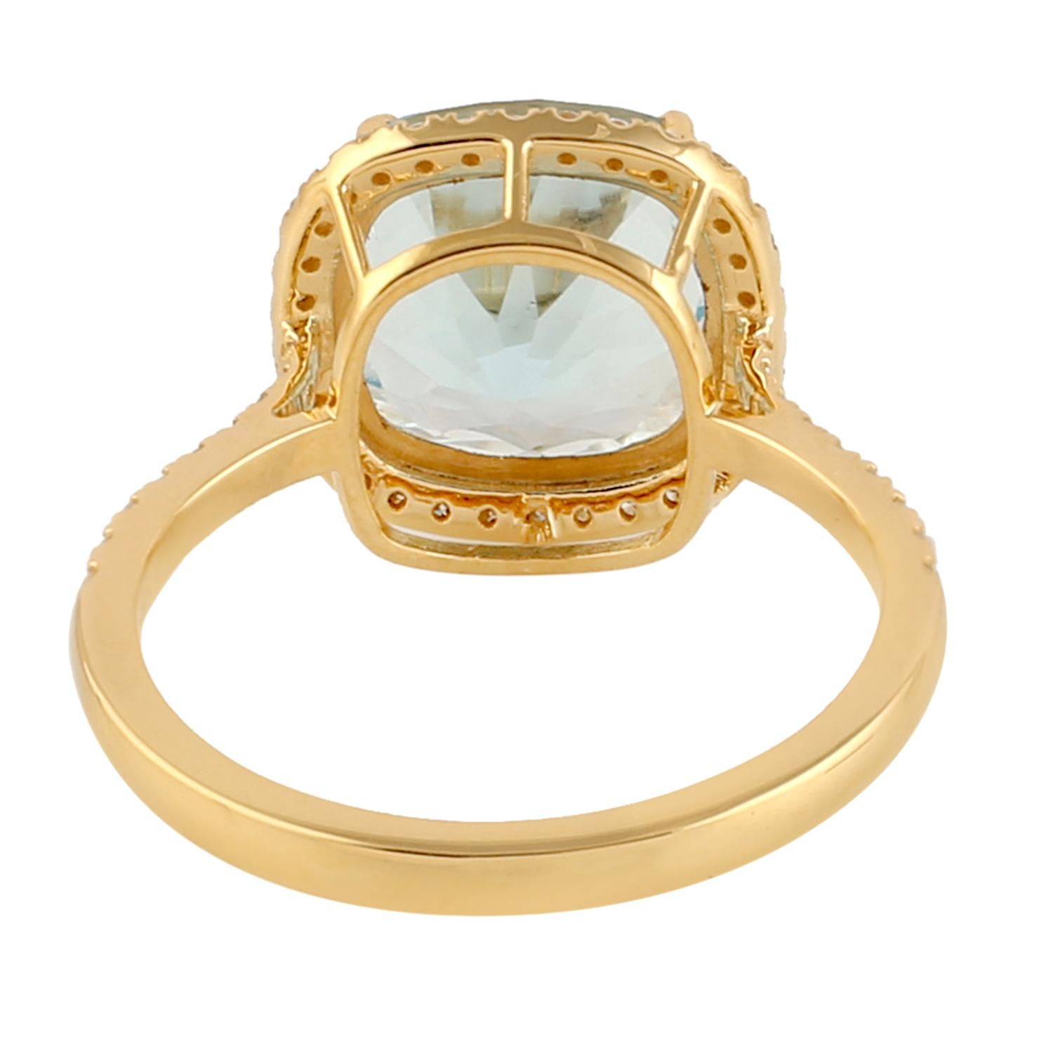 Blauer Topas Cocktail-Ring mit Diamanten aus 18 Karat Gelbgold (Kunsthandwerker*in)
