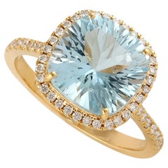 Blue Topaz Cocktail Ring With Diamonds Made In 18k Yellow Gold