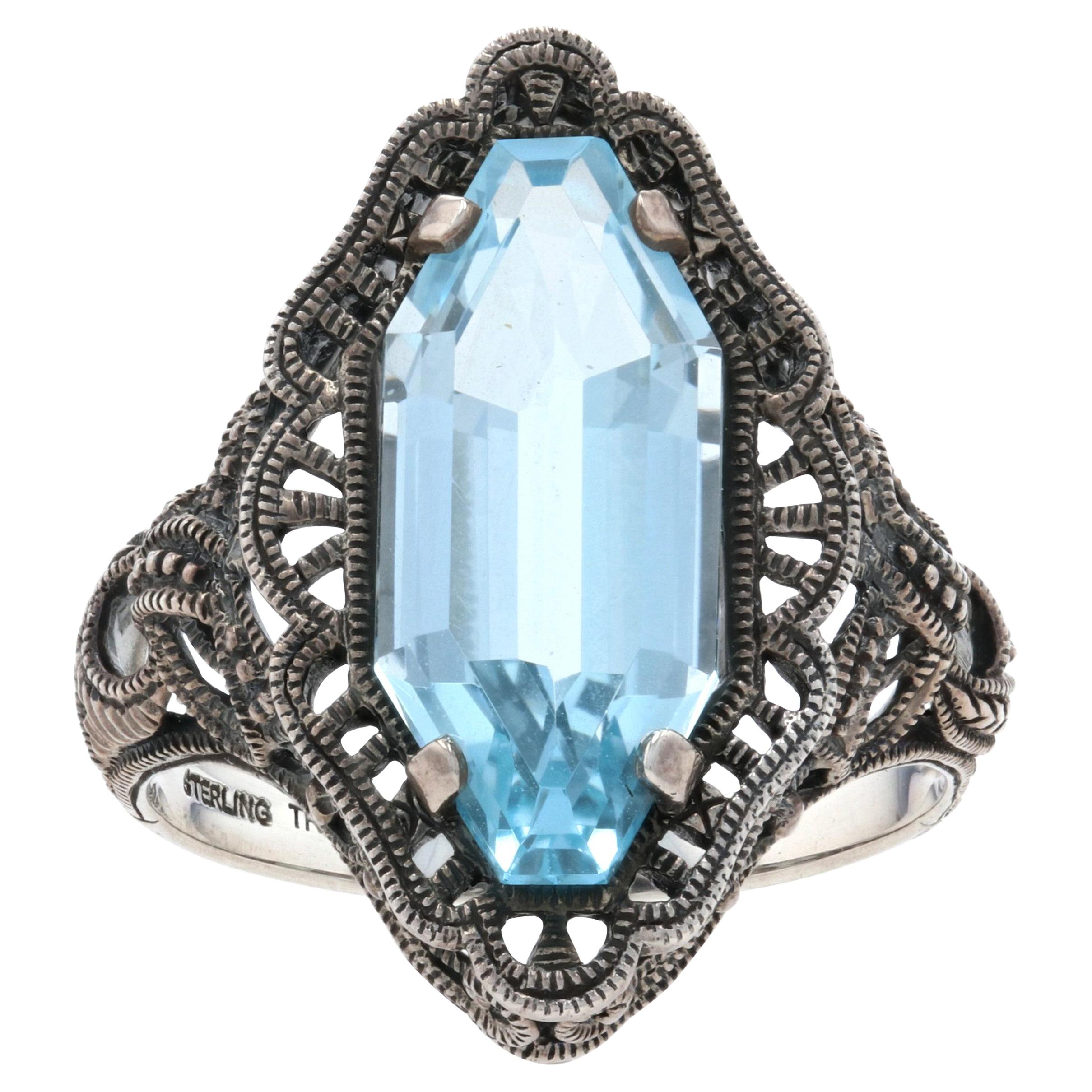 Blue Topaz Cocktail Solitaire Ring, Sterling Silver