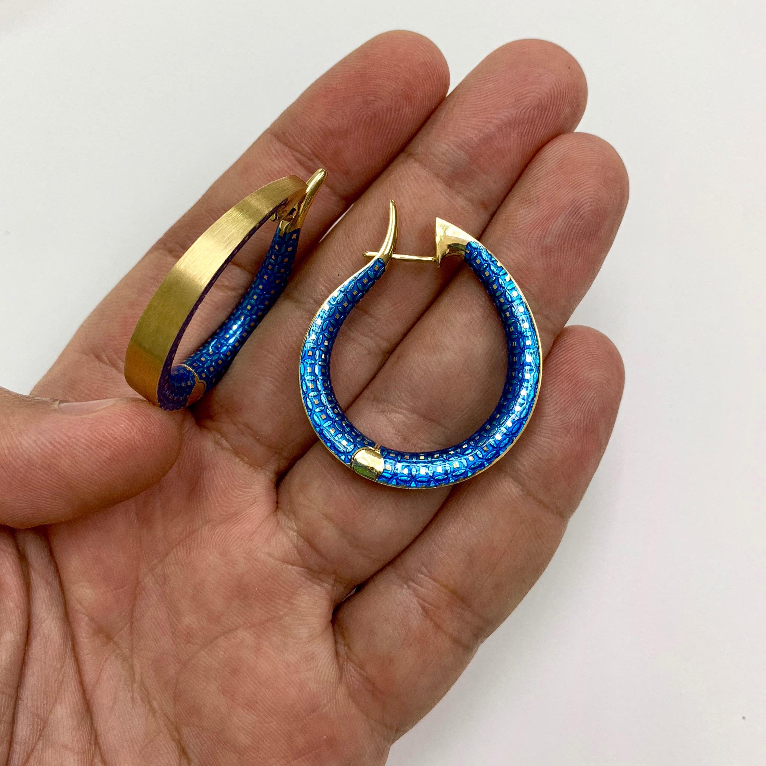 Contemporary Colored Enamel 18 Karat Yellow Gold Kaleidoscope Hoop Earrings
