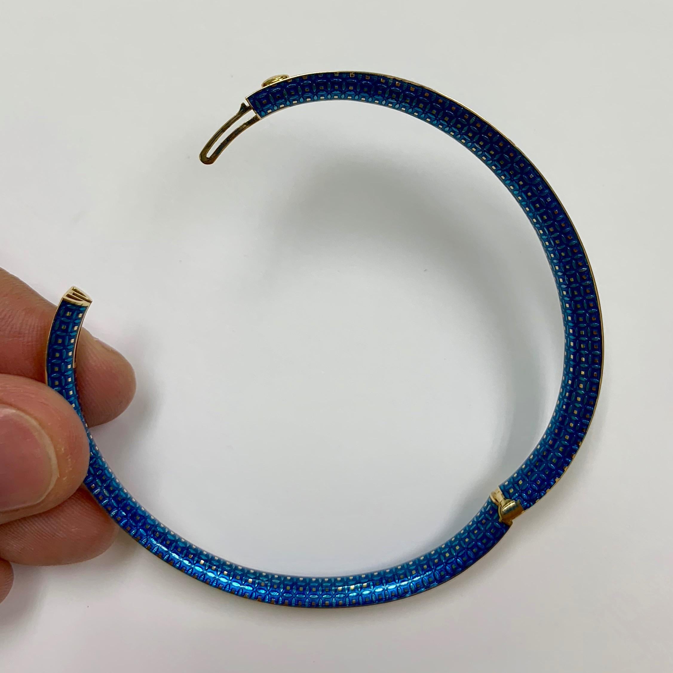 Blue Topaz Colored Enamel 18 Karat Yellow Gold Ring Earrings Bangle Suite 3