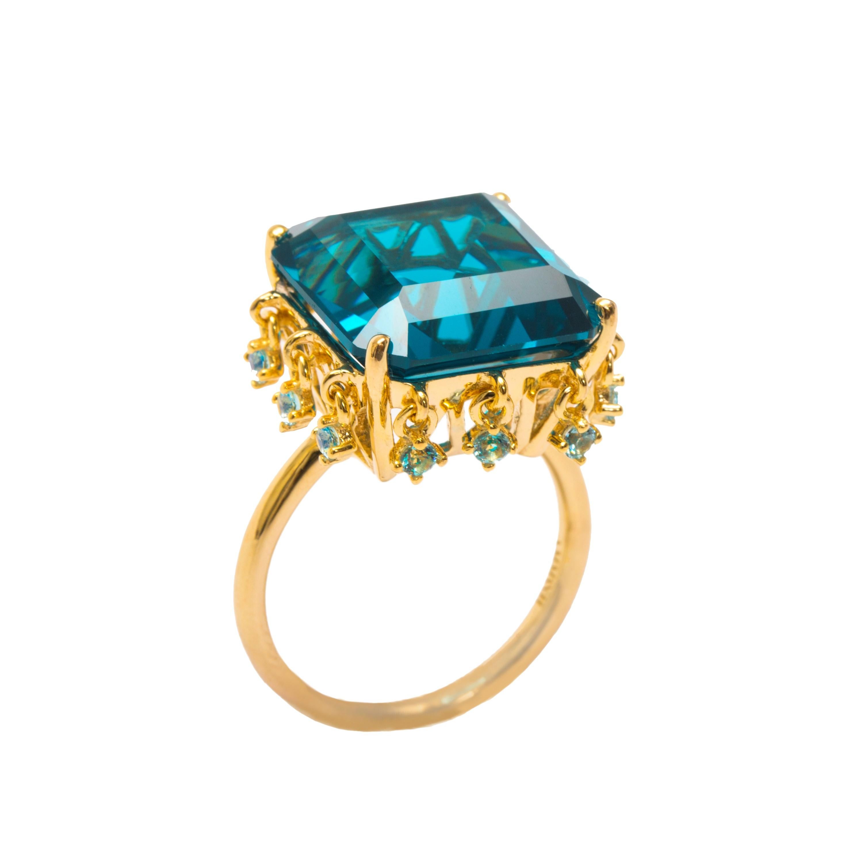 Women's or Men's Blue Topaz Crown Vermeil Gold Ring