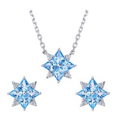 Blauer Topas Cubic Zirkonia Sterling Silber Halskette Ohrringe Mini Star Set