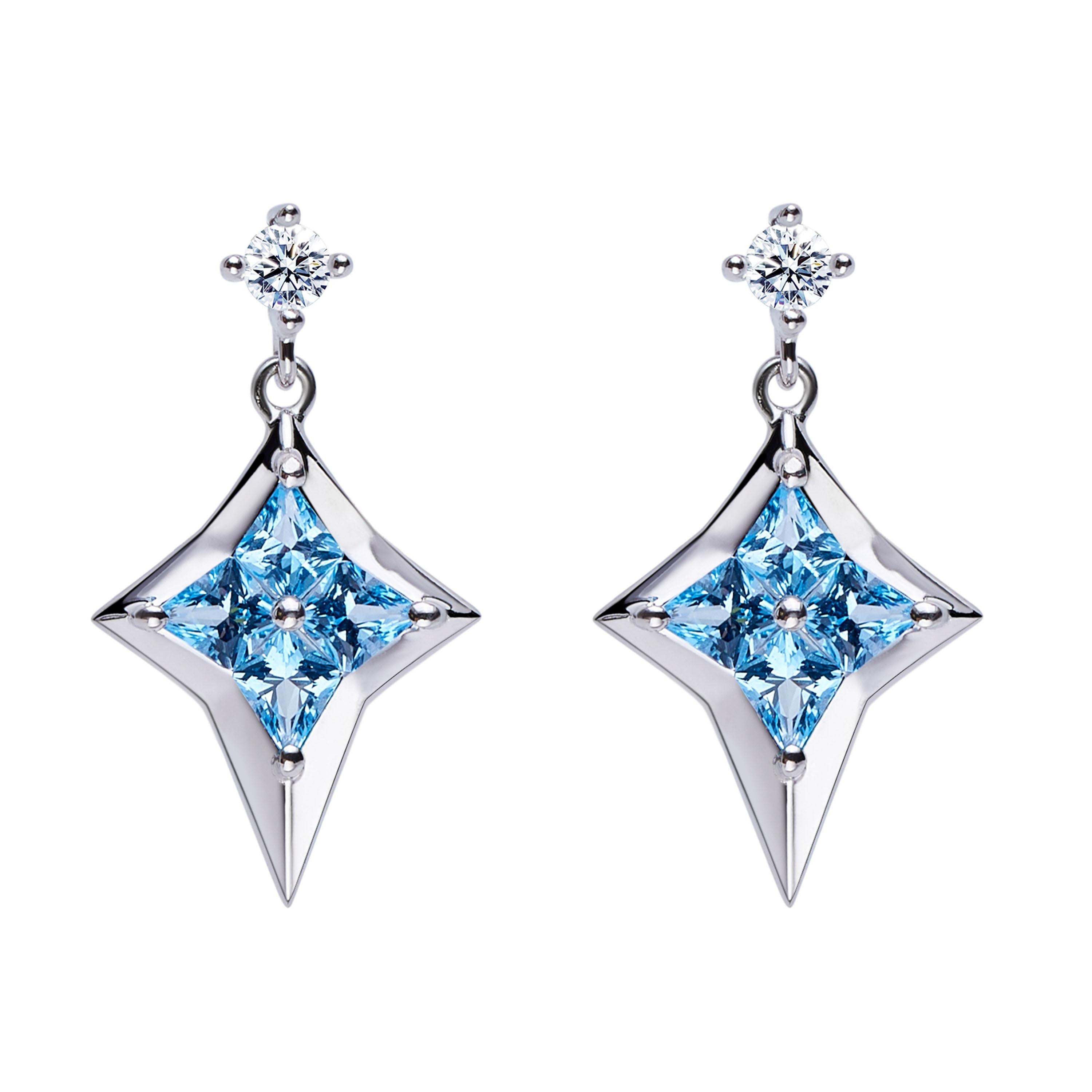 Description:
Star of Love North Star jewellery set with sky blue topazes totalling 0.9ct in weight, and white cubic zirconia, set in white rhodium plate on sterling silver.

Inspiration:
The Star of Love series is inspired by the Polaris – the