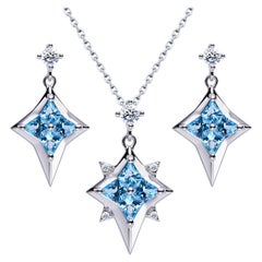 Topaze bleue Zircone cubique Collier en argent Boucles d'oreilles Set étoile du nord