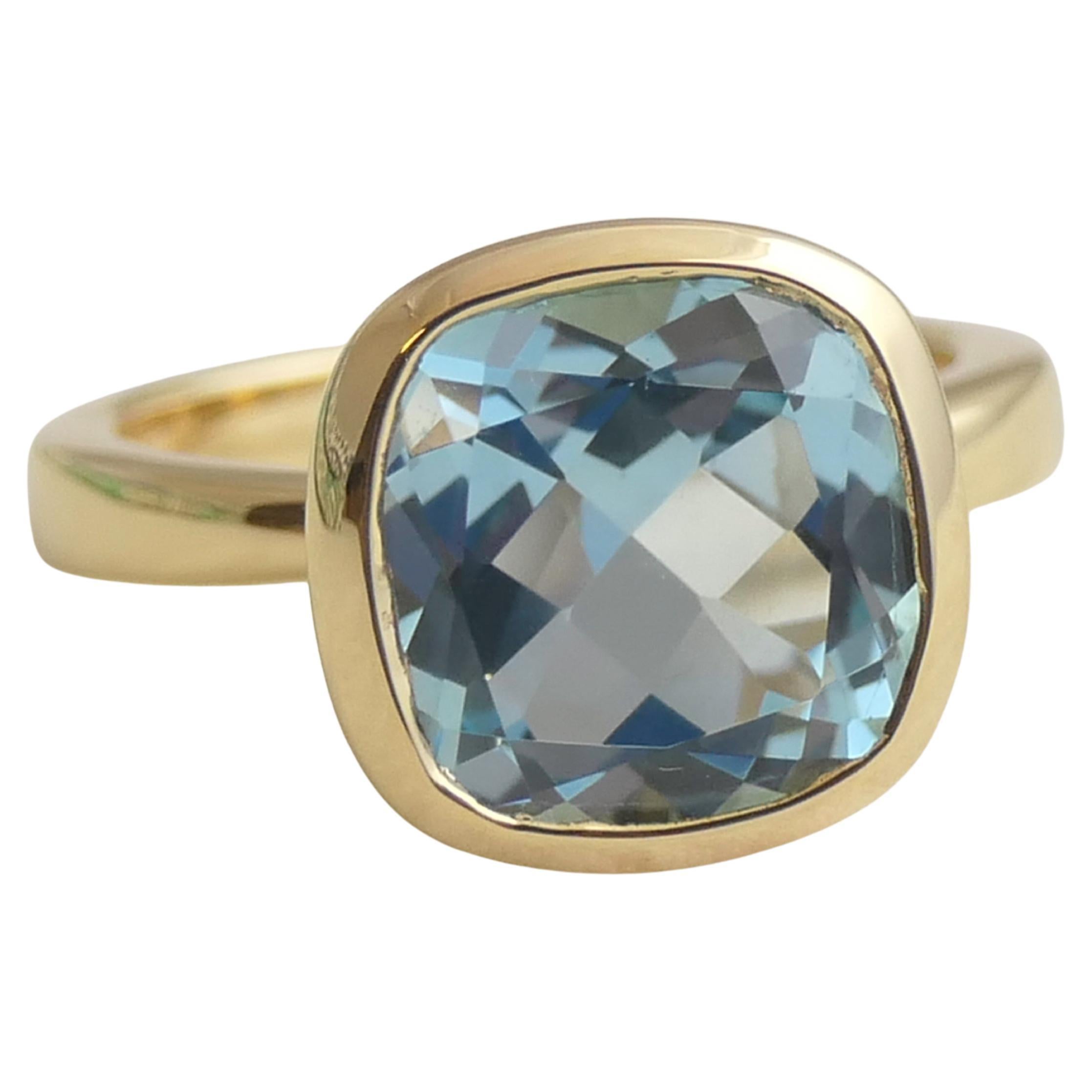 Blue Topaz Cushion Cut Gold Plated Sterling Silver Ring