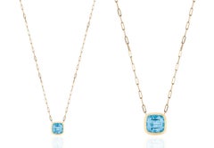 Blue Topaz Cushion Pendant in 18K Yellow Gold