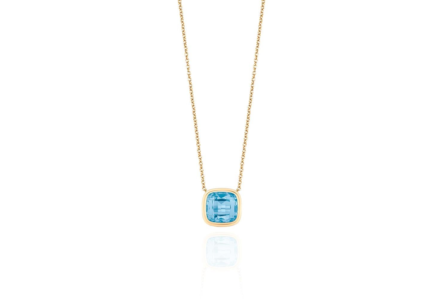 Women's Blue Topaz Cushion Pendant in 18K Yellow Gold For Sale