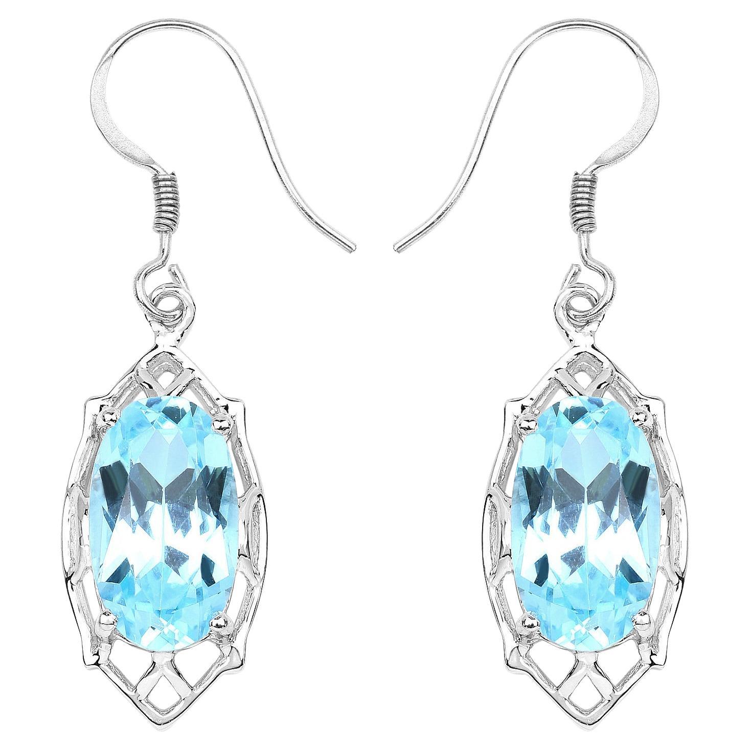 Orecchini pendenti di topazio blu 13,6 carati in argento placcato in rodio