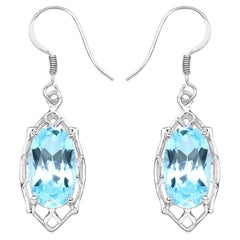 Orecchini pendenti di topazio blu 13,6 carati in argento placcato in rodio