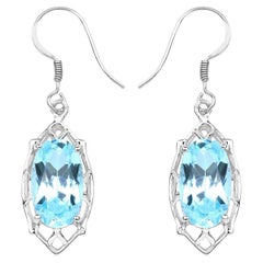 Blue Topaz Dangle Earrings 13.6 Carats Rhodium Plated Silver