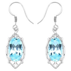 Blue Topaz Dangle Earrings 13.6 Carats Rhodium Plated Silver